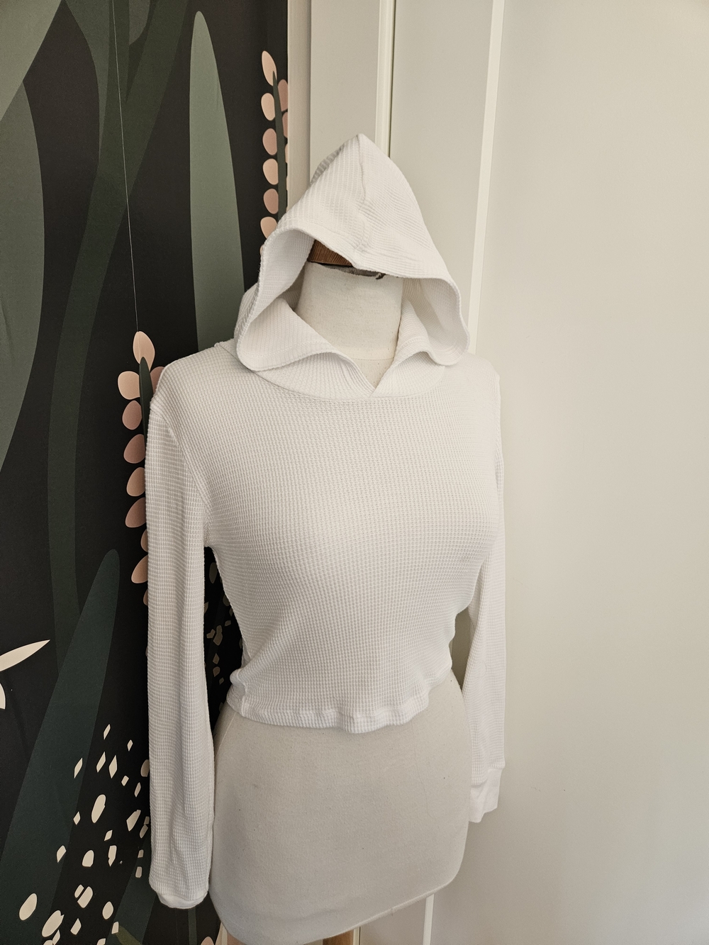 TNA White Waffle Knit Cropped Hoodie